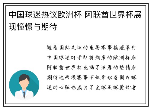 中国球迷热议欧洲杯 阿联酋世界杯展现憧憬与期待